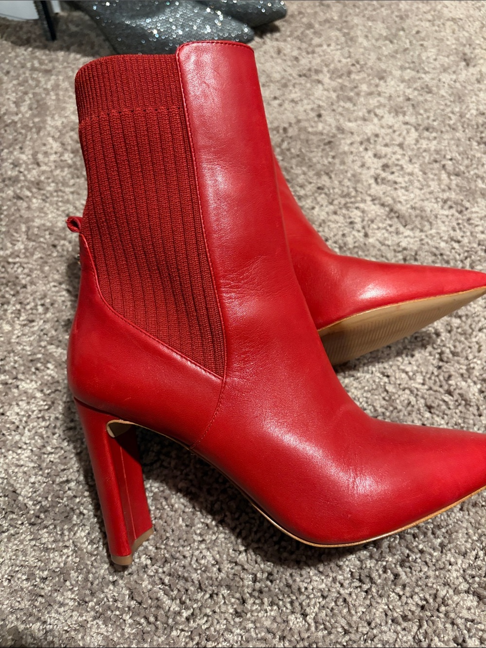 Women's Red Pointed-Toe High Heel Ankle Boots